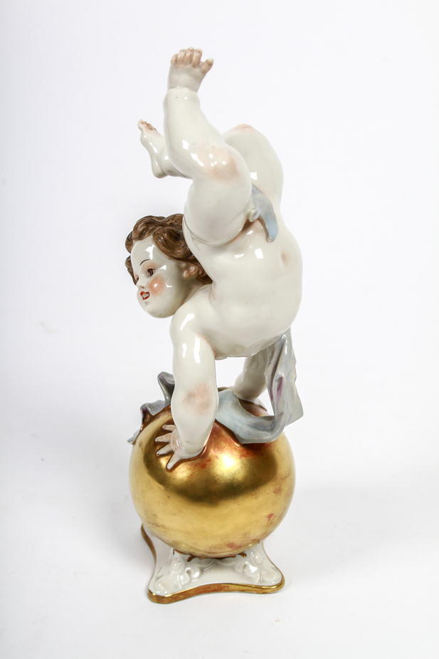 Rare Boy on Ball German Figurine by Professor Theodor Karner