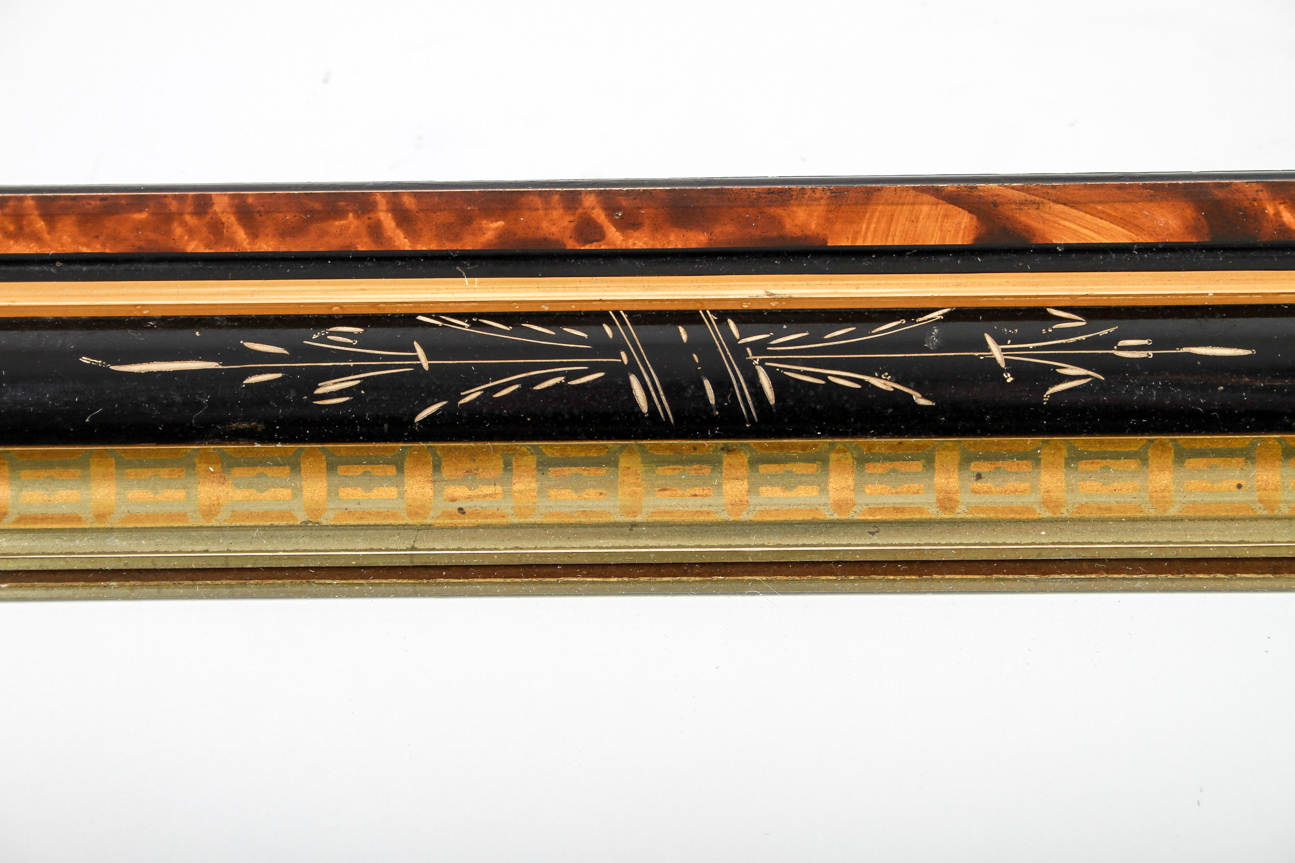 Vintage Small Wood Mirror With Black Inner Beveled Trim