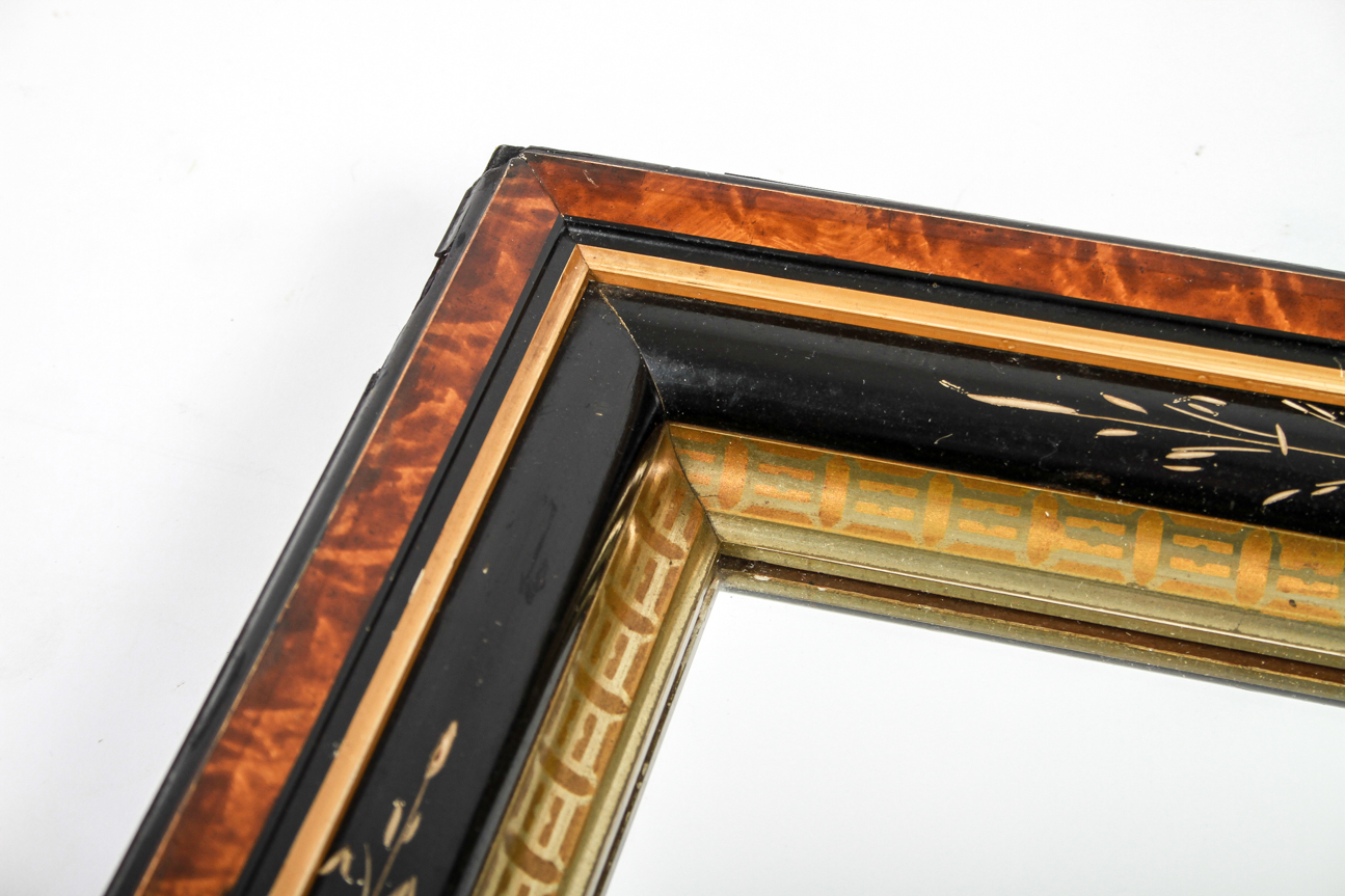 Vintage Small Wood Mirror With Black Inner Beveled Trim