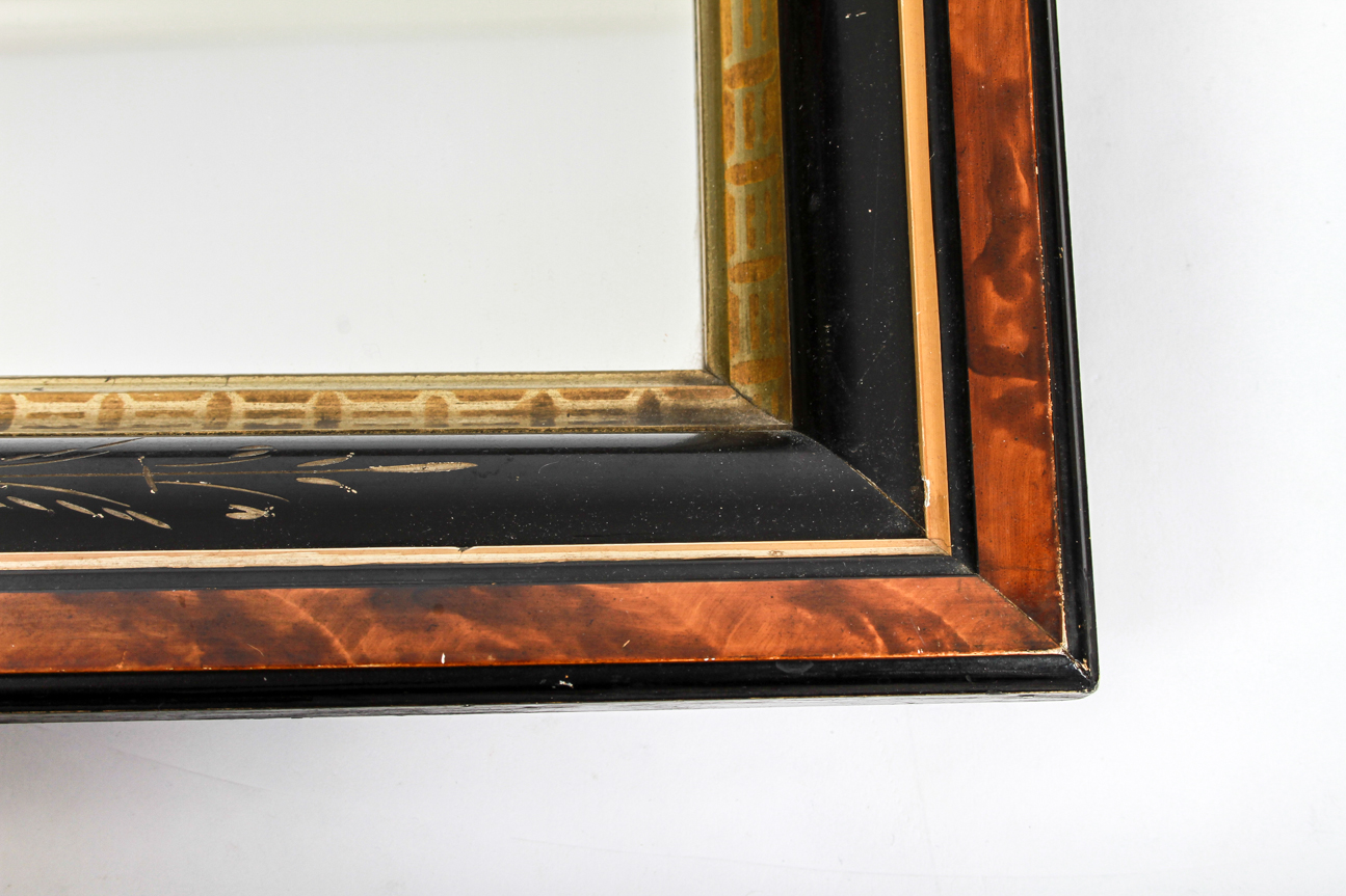Vintage Small Wood Mirror With Black Inner Beveled Trim