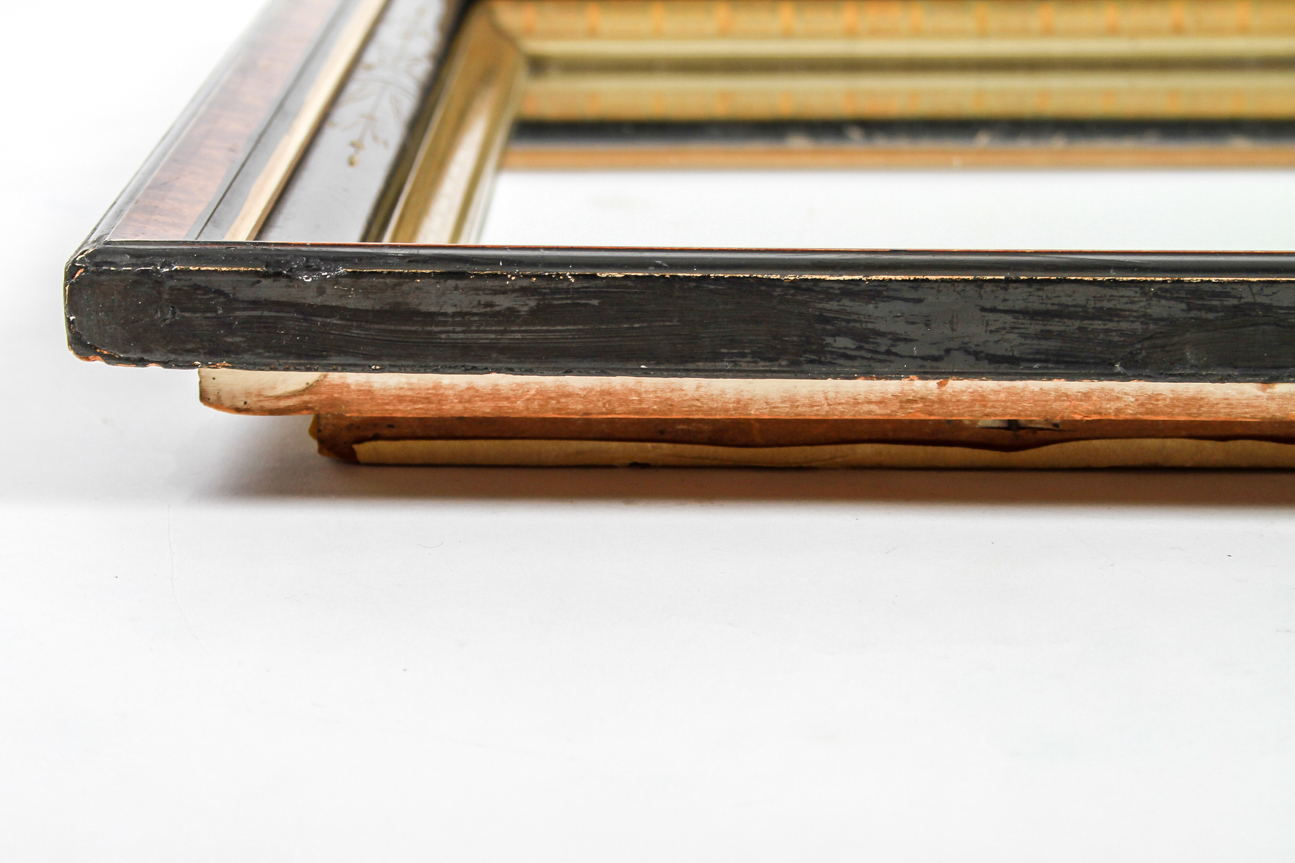 Vintage Small Wood Mirror With Black Inner Beveled Trim