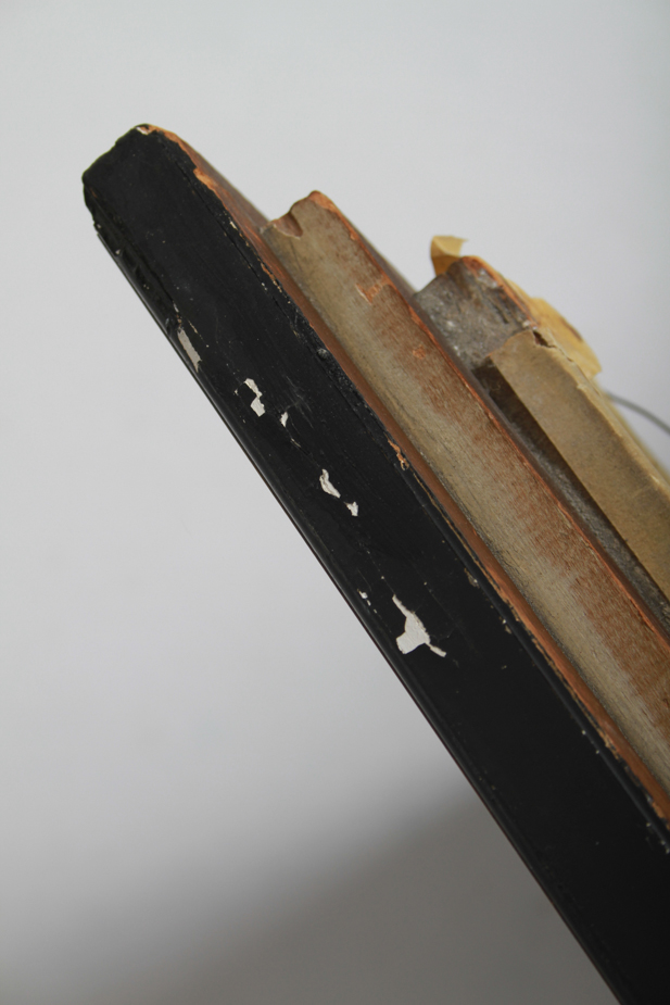 Vintage Small Wood Mirror With Black Inner Beveled Trim