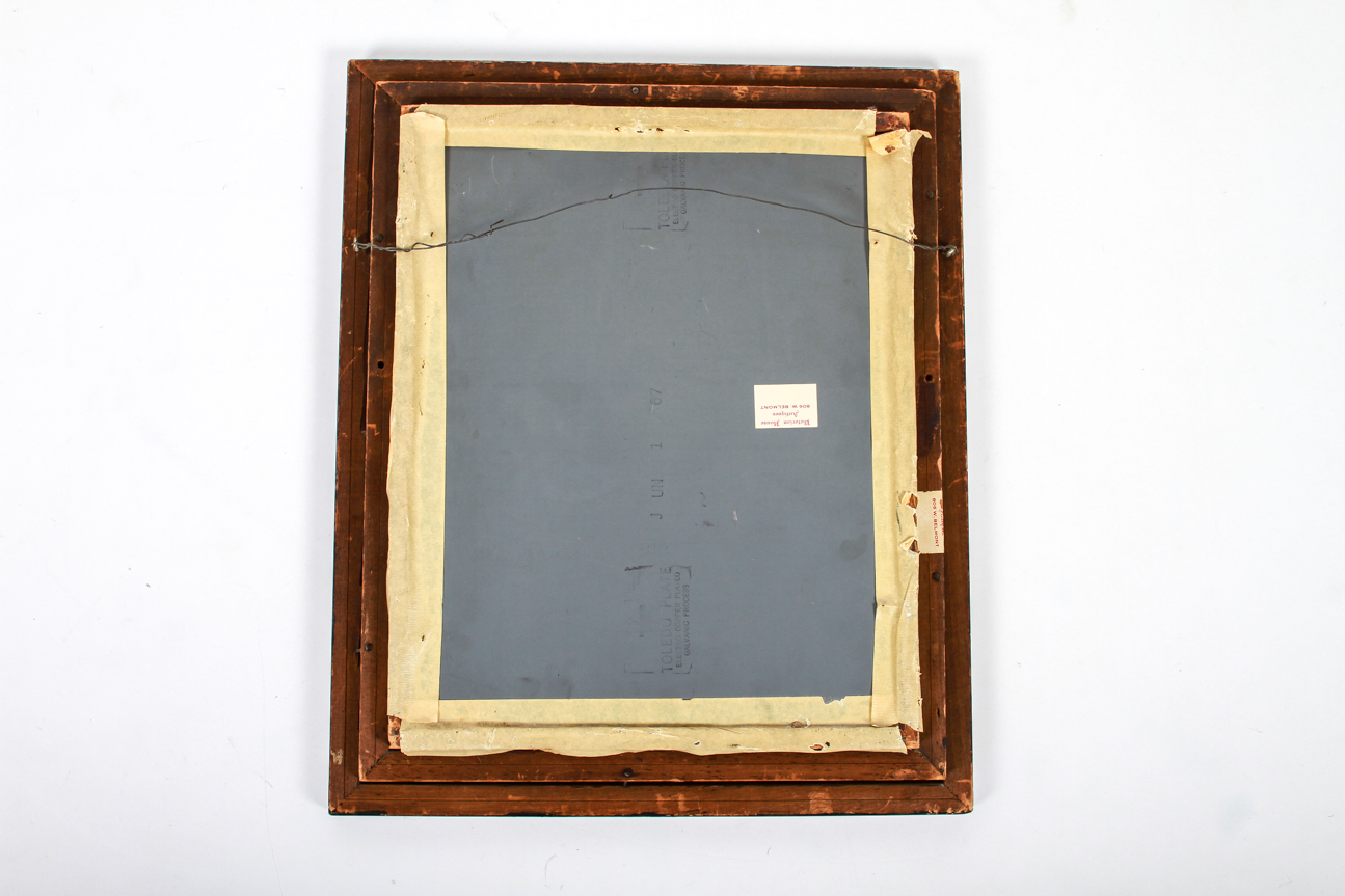 Vintage Small Wood Mirror With Black Inner Beveled Trim