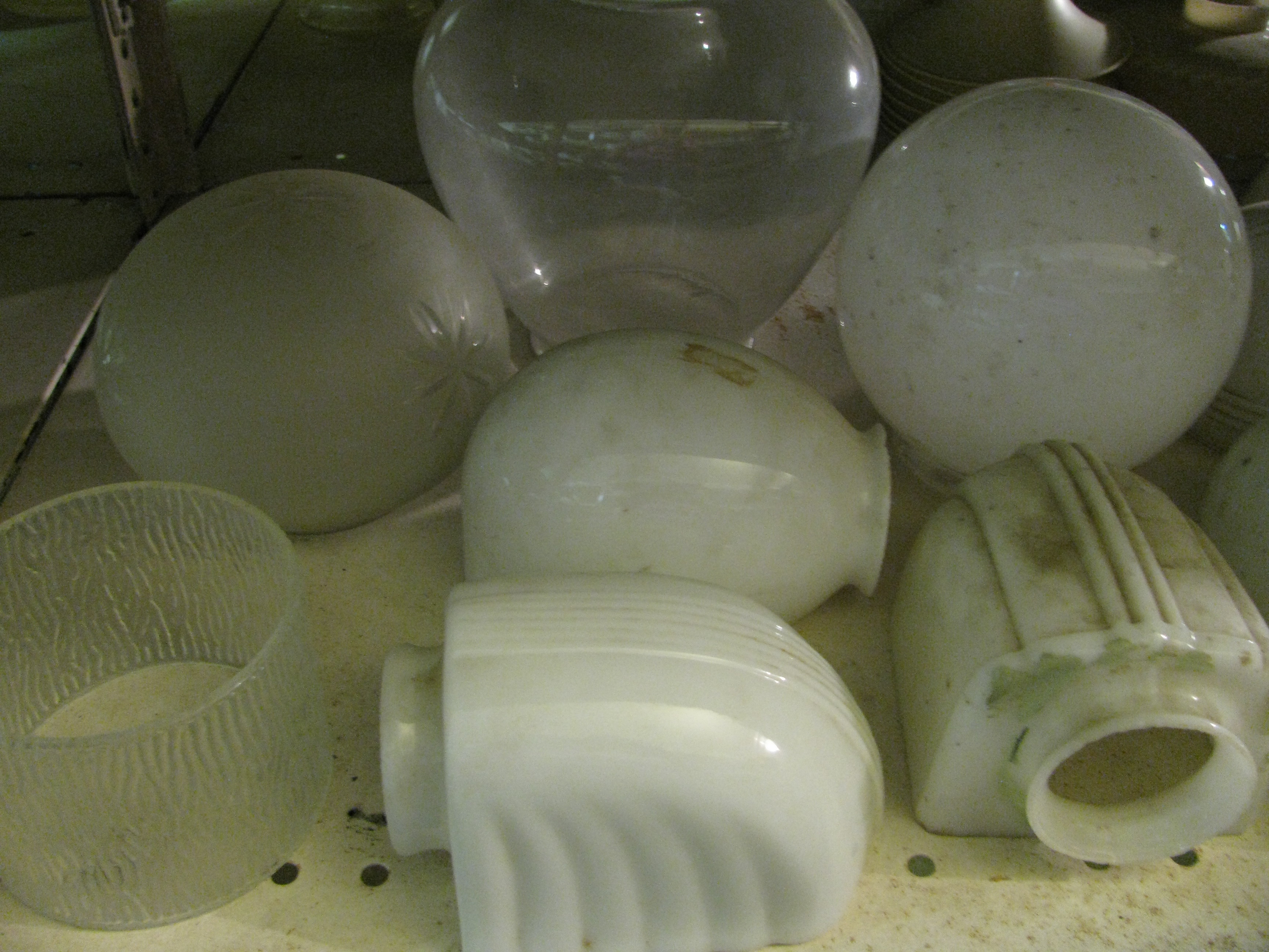 Large Lot of Mixed Styles of Glass Lampshades