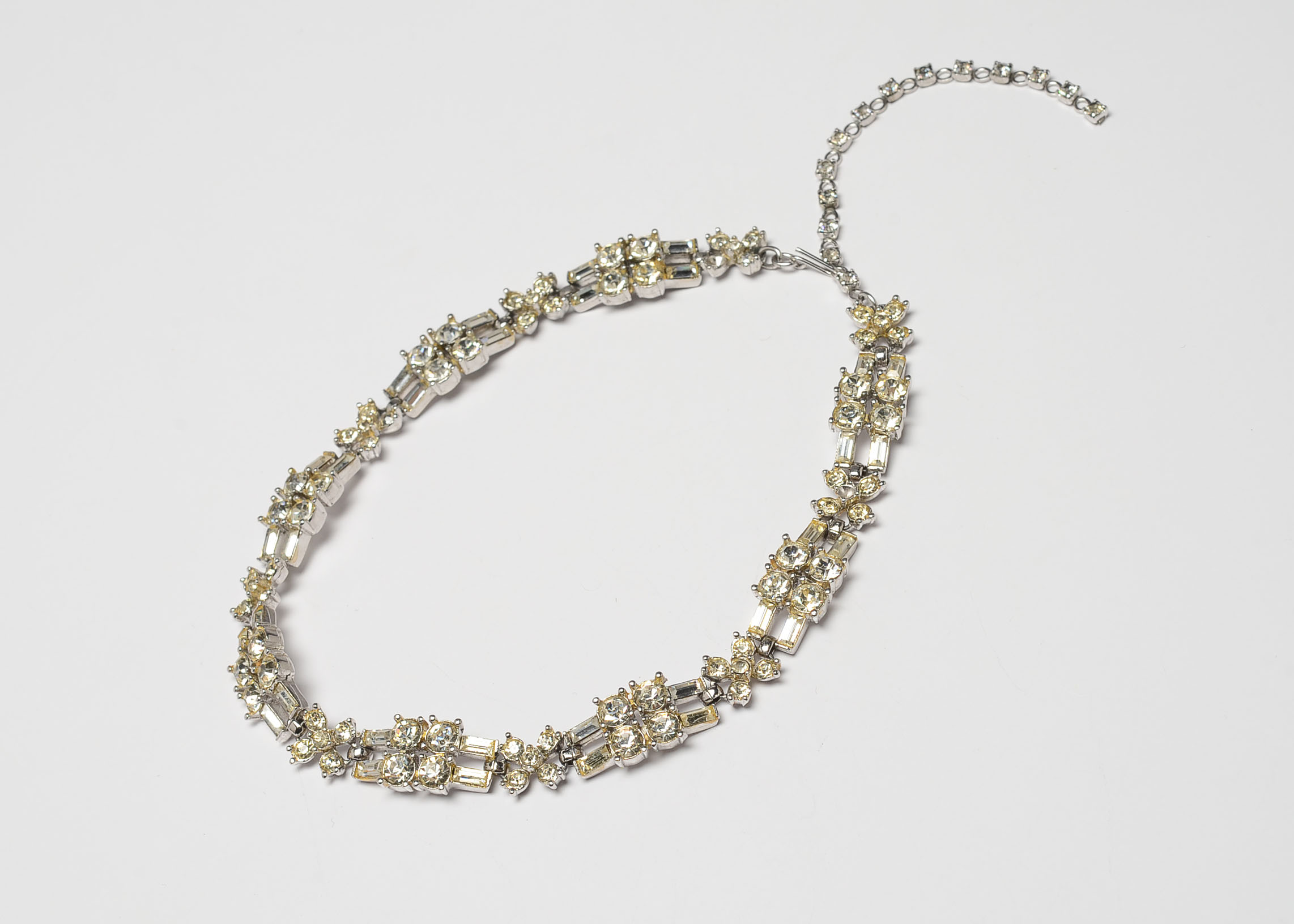 Vintage Rhinestone Choker and Black Opalescent Beaded Bracelet