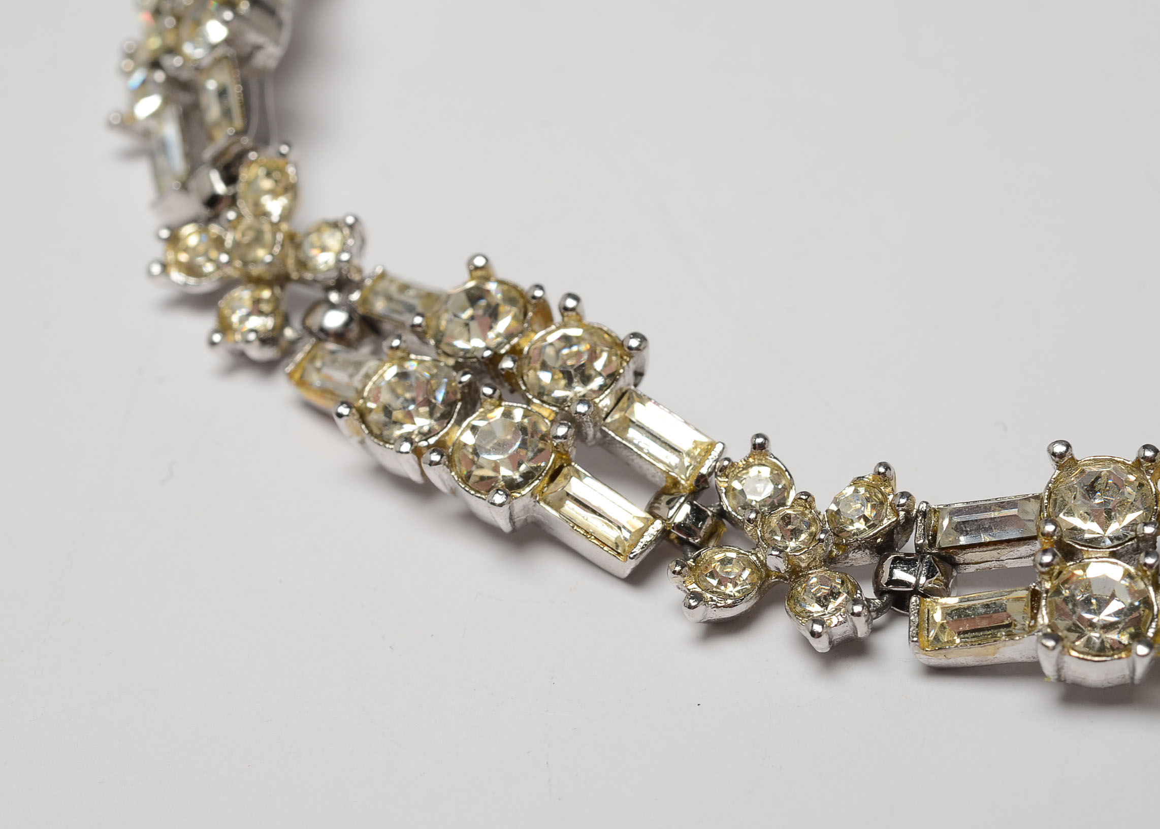 Vintage Rhinestone Choker and Black Opalescent Beaded Bracelet