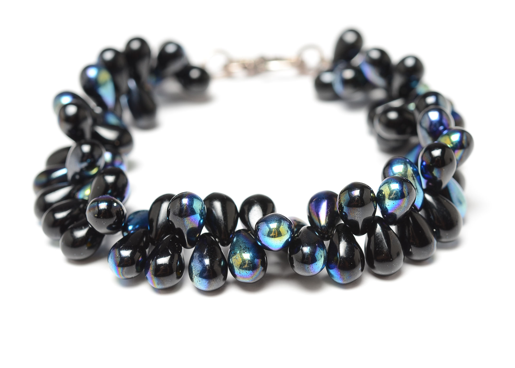 Vintage Rhinestone Choker and Black Opalescent Beaded Bracelet