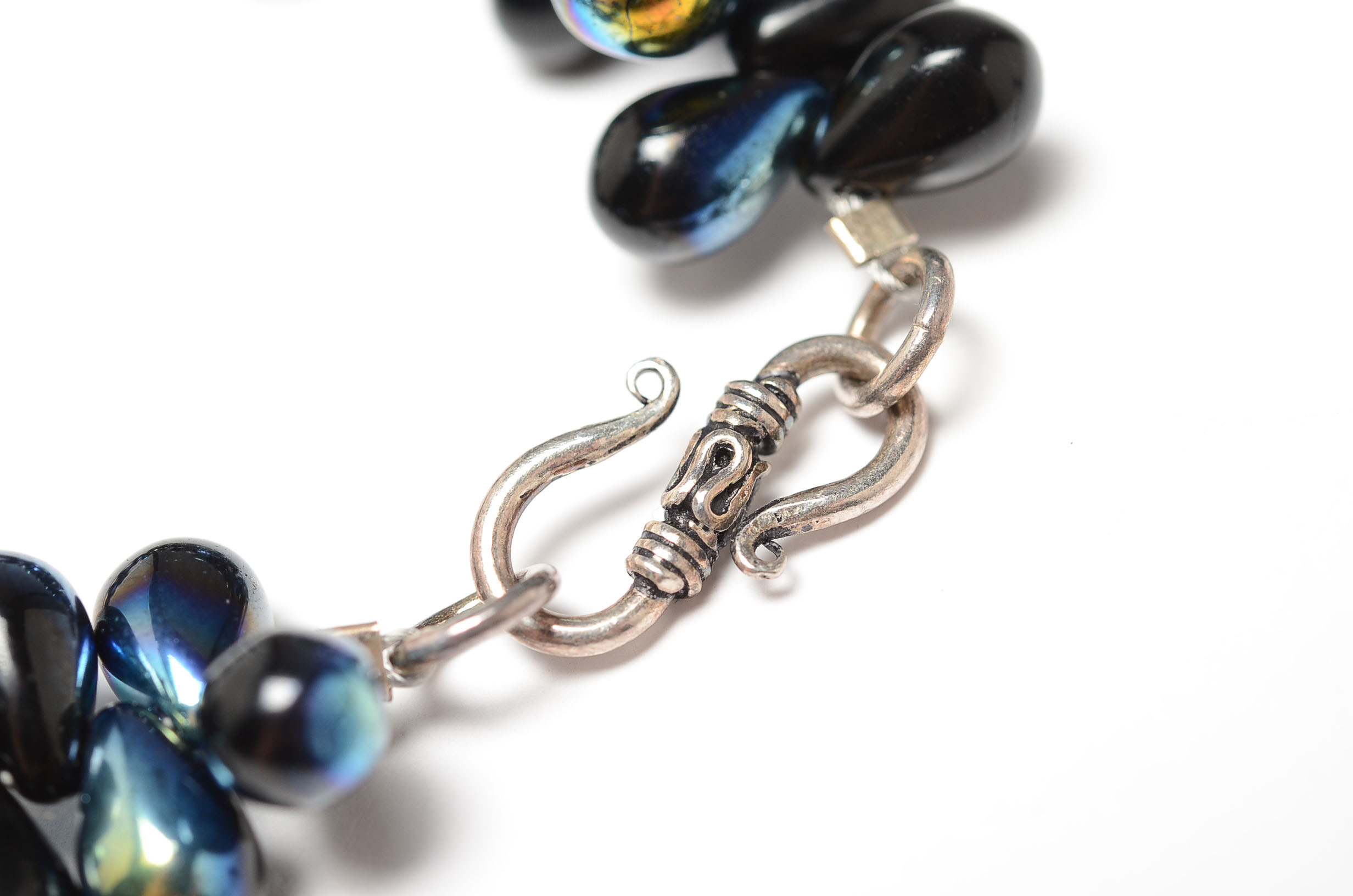 Vintage Rhinestone Choker and Black Opalescent Beaded Bracelet