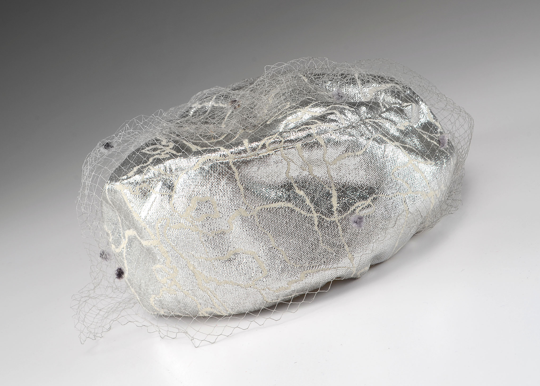 Vintage Metallic Veiled Pill Box Hat