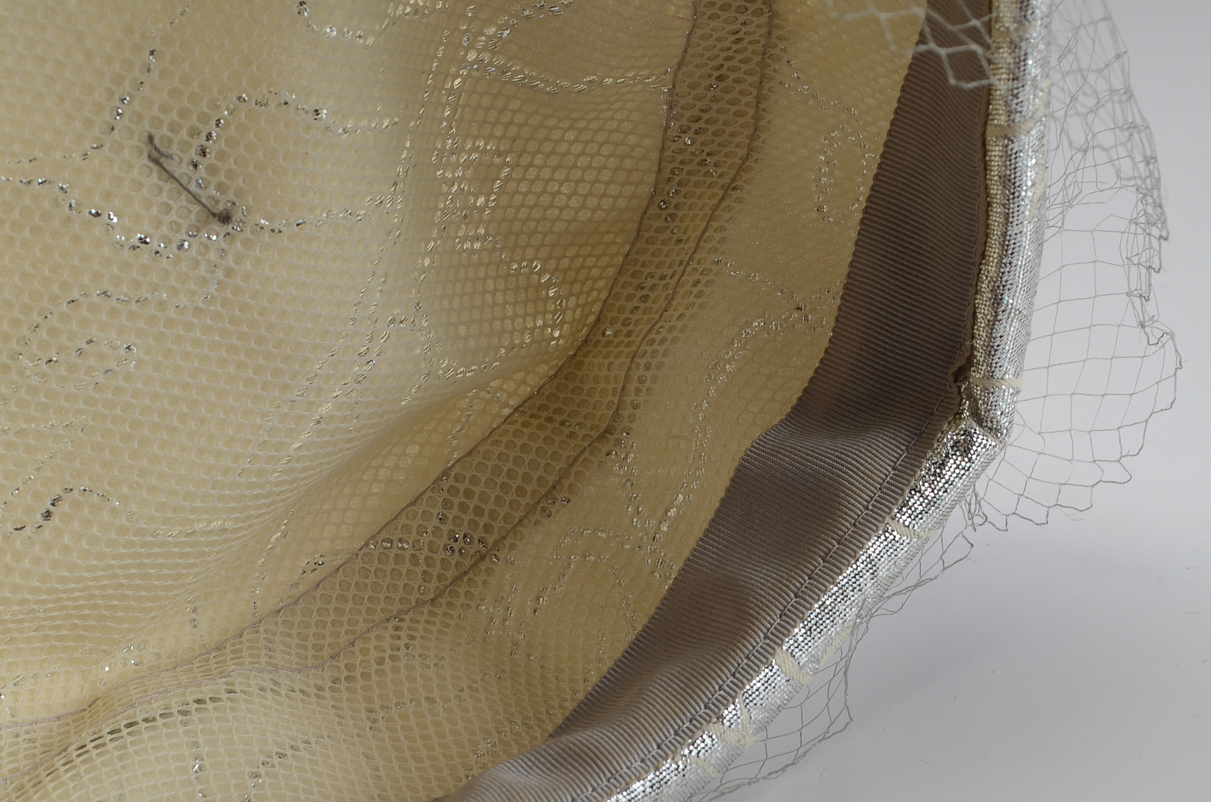 Vintage Metallic Veiled Pill Box Hat