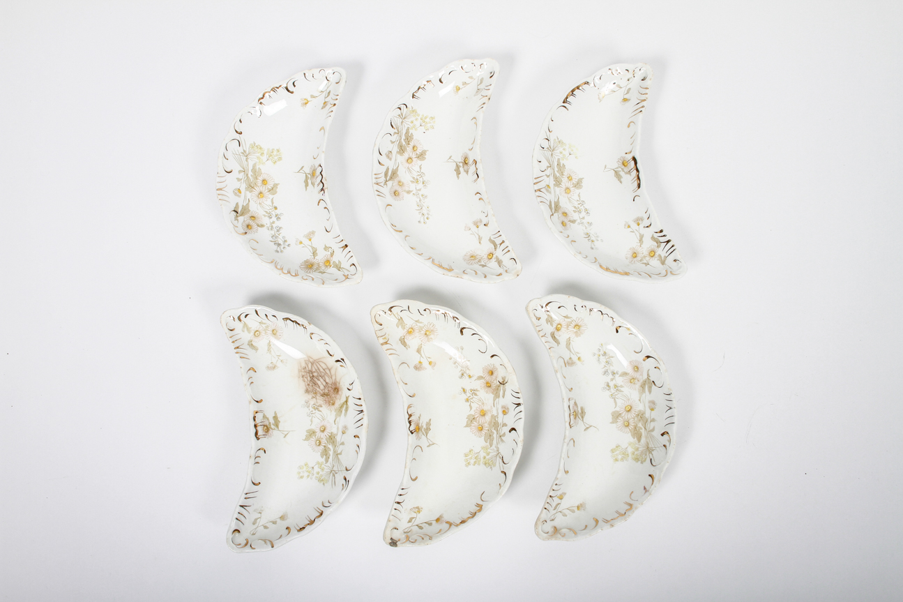 Set of Six English Henry Alcock Crescent Shaped Bone China Plates