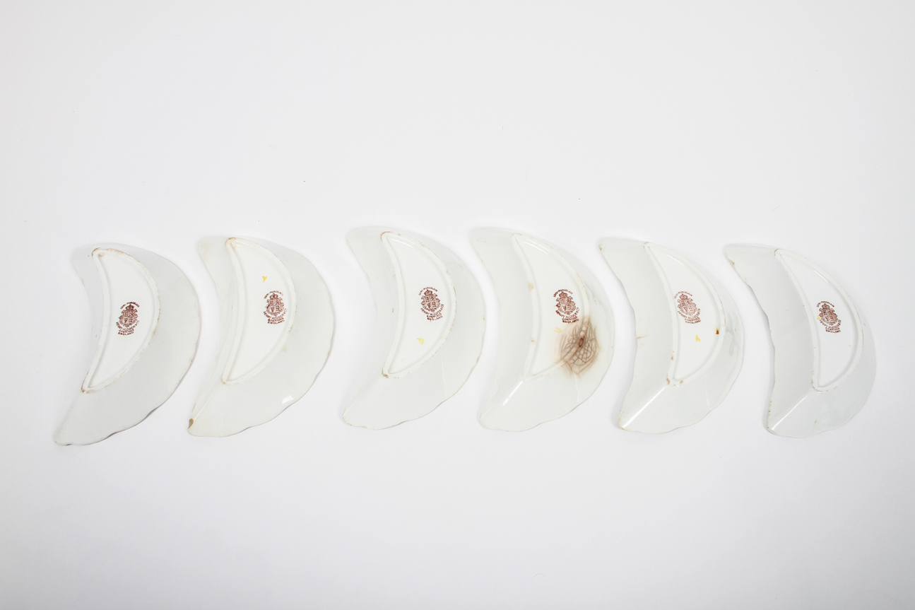 Set of Six English Henry Alcock Crescent Shaped Bone China Plates