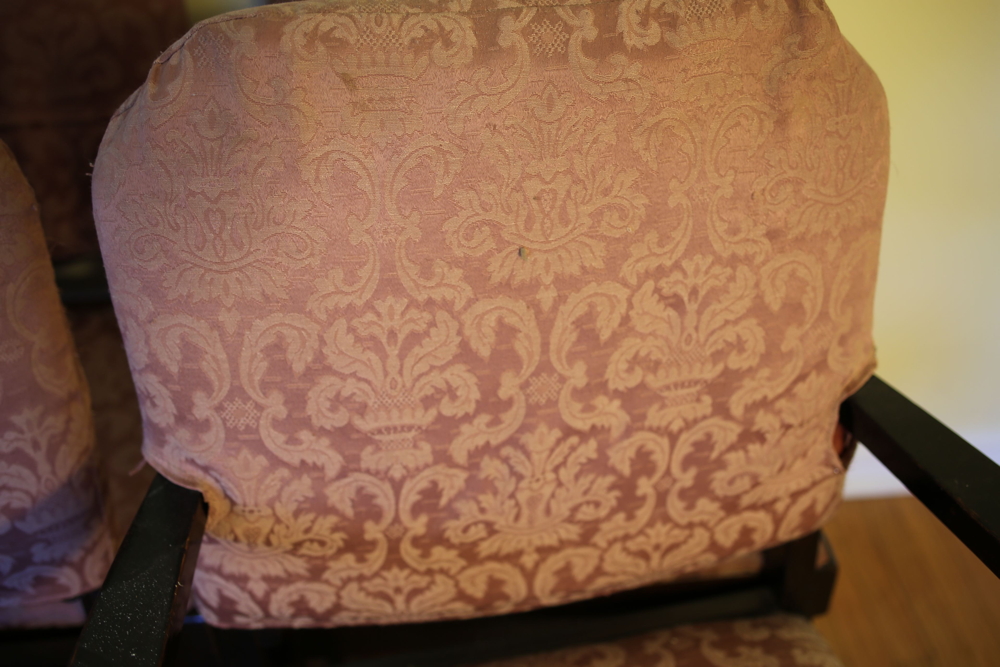 Set of Eight Upholstered Oak Frame Victorian Style Dining Chairs