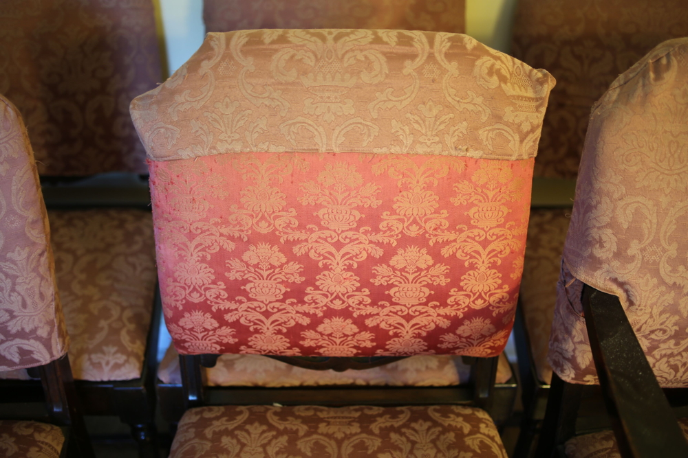 Set of Eight Upholstered Oak Frame Victorian Style Dining Chairs