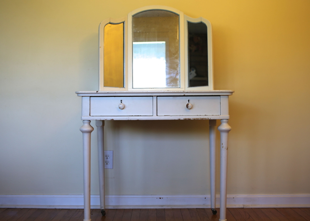 Painted White Walnut Dressing Table and Chair