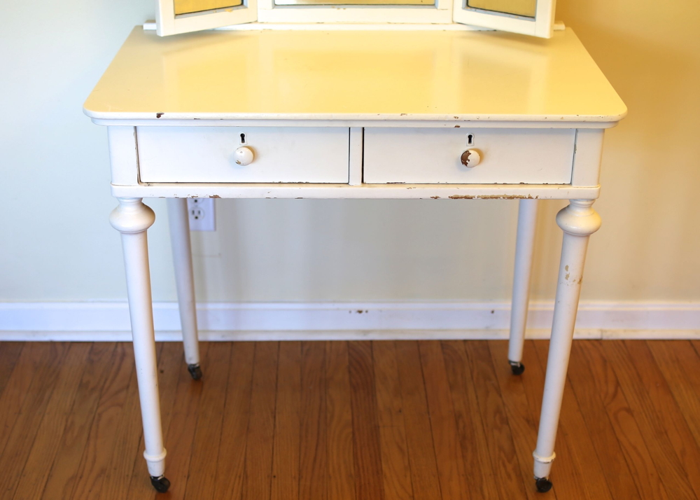 Painted White Walnut Dressing Table and Chair