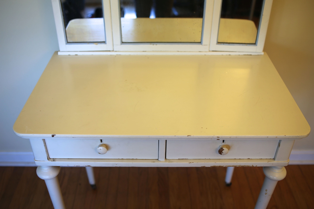 Painted White Walnut Dressing Table and Chair