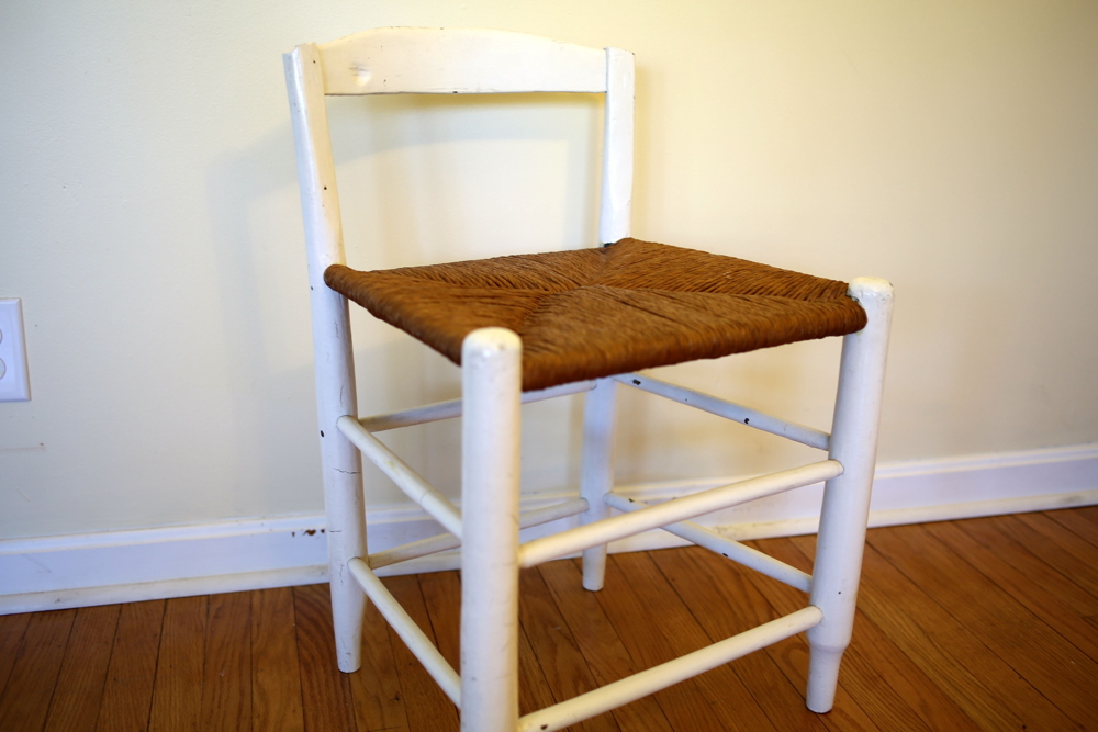 Painted White Walnut Dressing Table and Chair