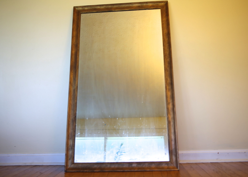 Large Bronze Tone Walnut-Framed Mirror
