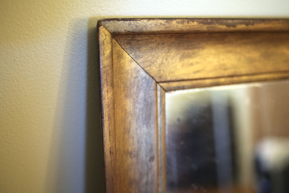 Large Bronze Tone Walnut-Framed Mirror