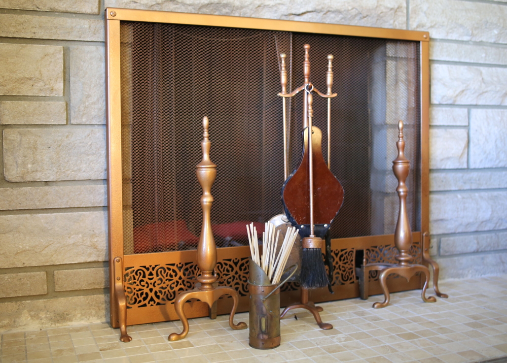 Metal Fireplace Accessories with Copper Finish