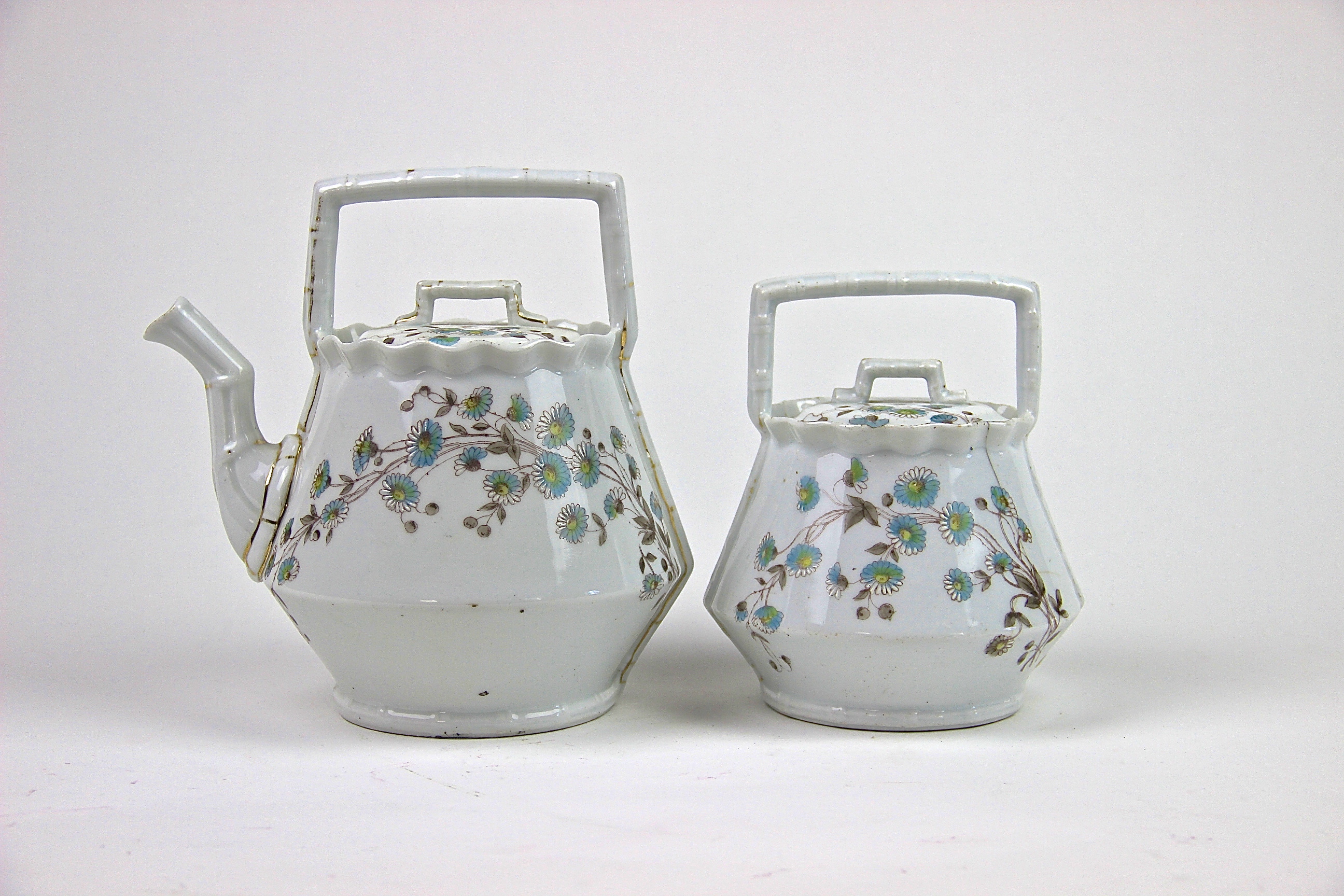 Antique Brothers Schwalb China Teapot and Covered Sugar Bowl  