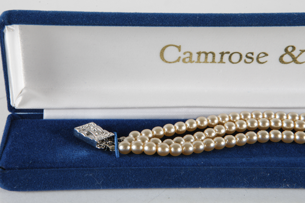 Camrose and Kross Faux Pearl Bracelet and Pandora Present Charm