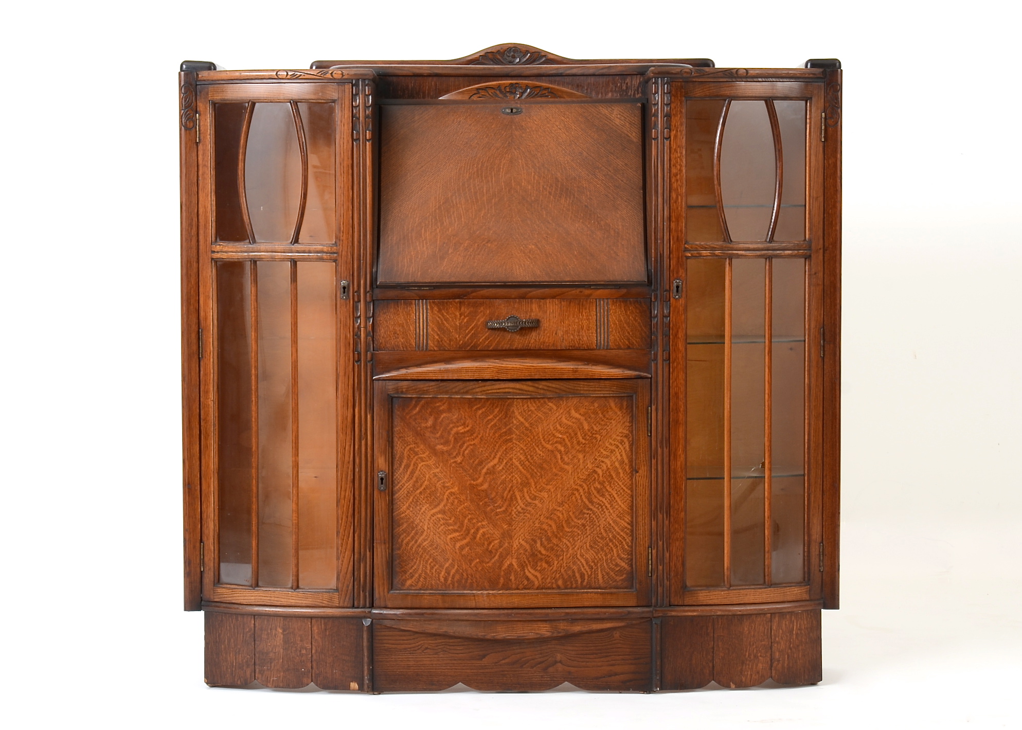 Oak Secretary Desk with Side Curios