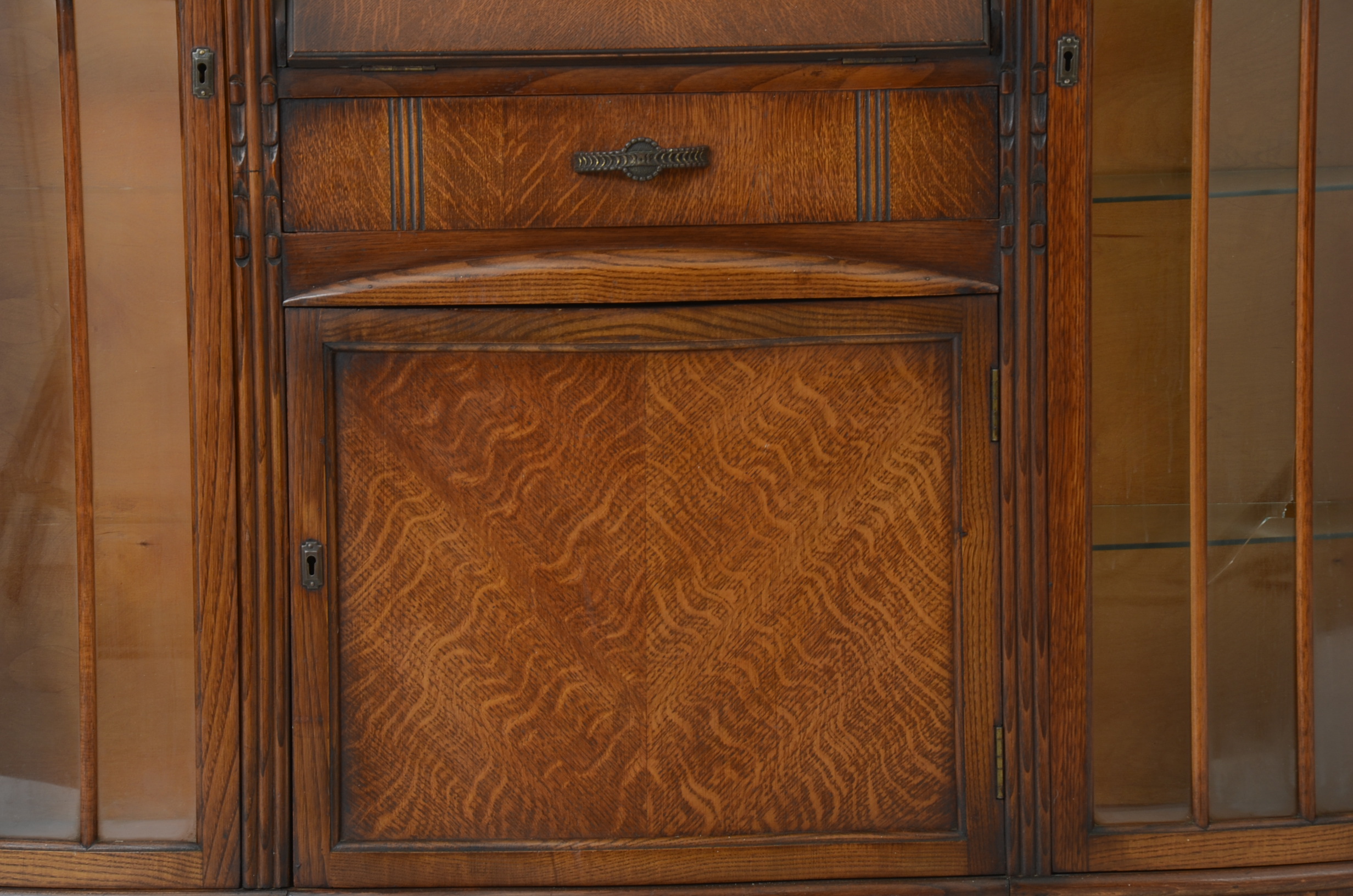 Oak Secretary Desk with Side Curios