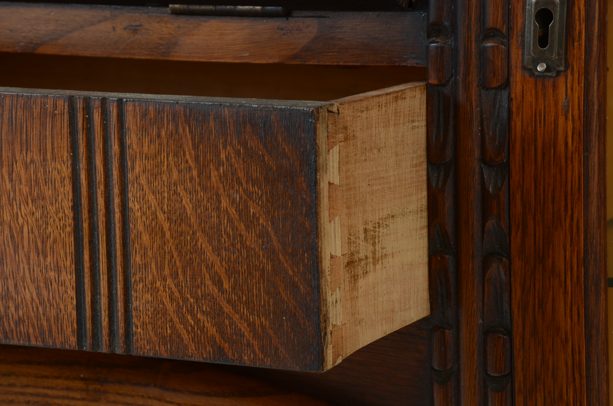 Oak Secretary Desk with Side Curios