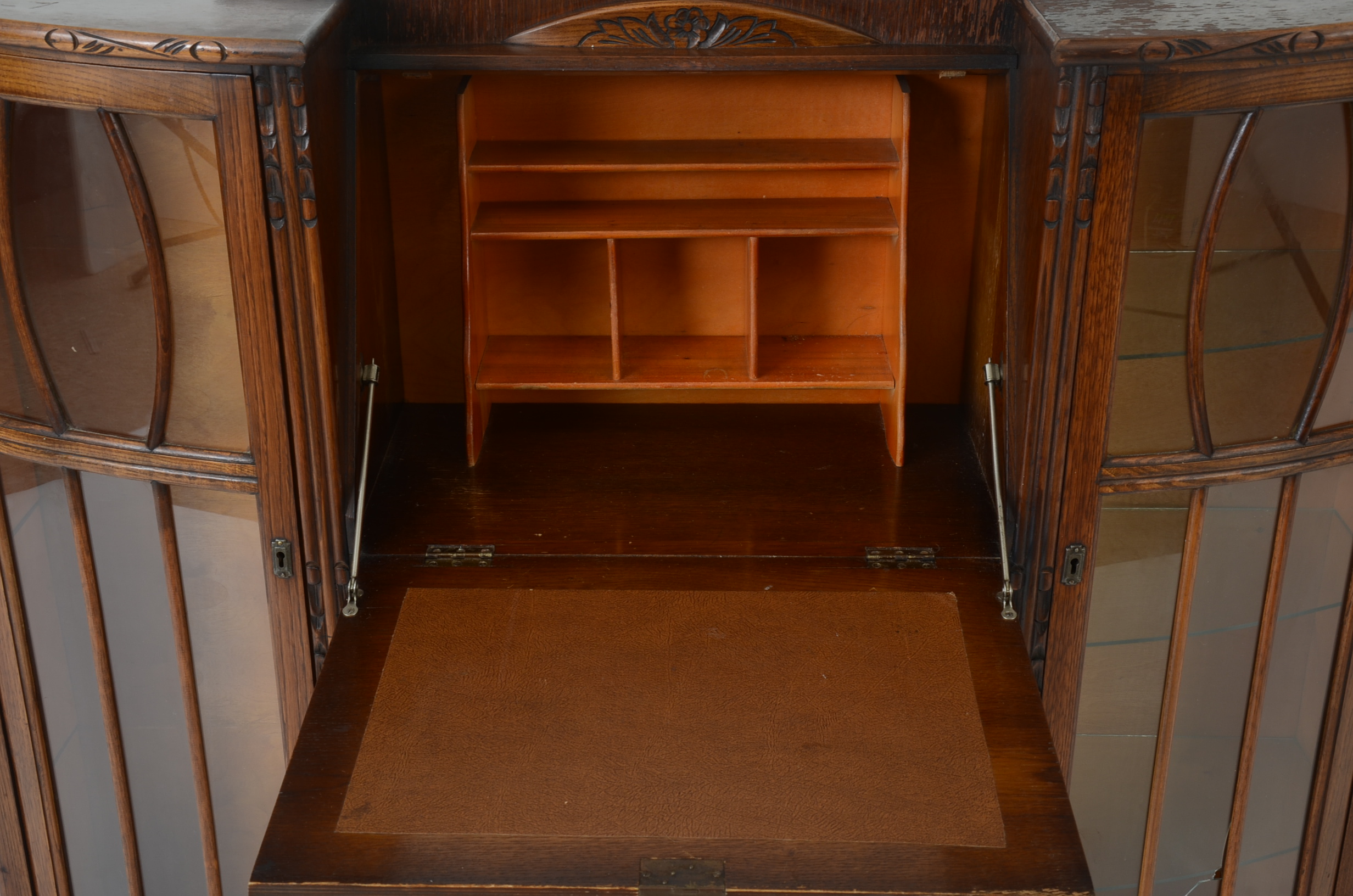 Oak Secretary Desk with Side Curios