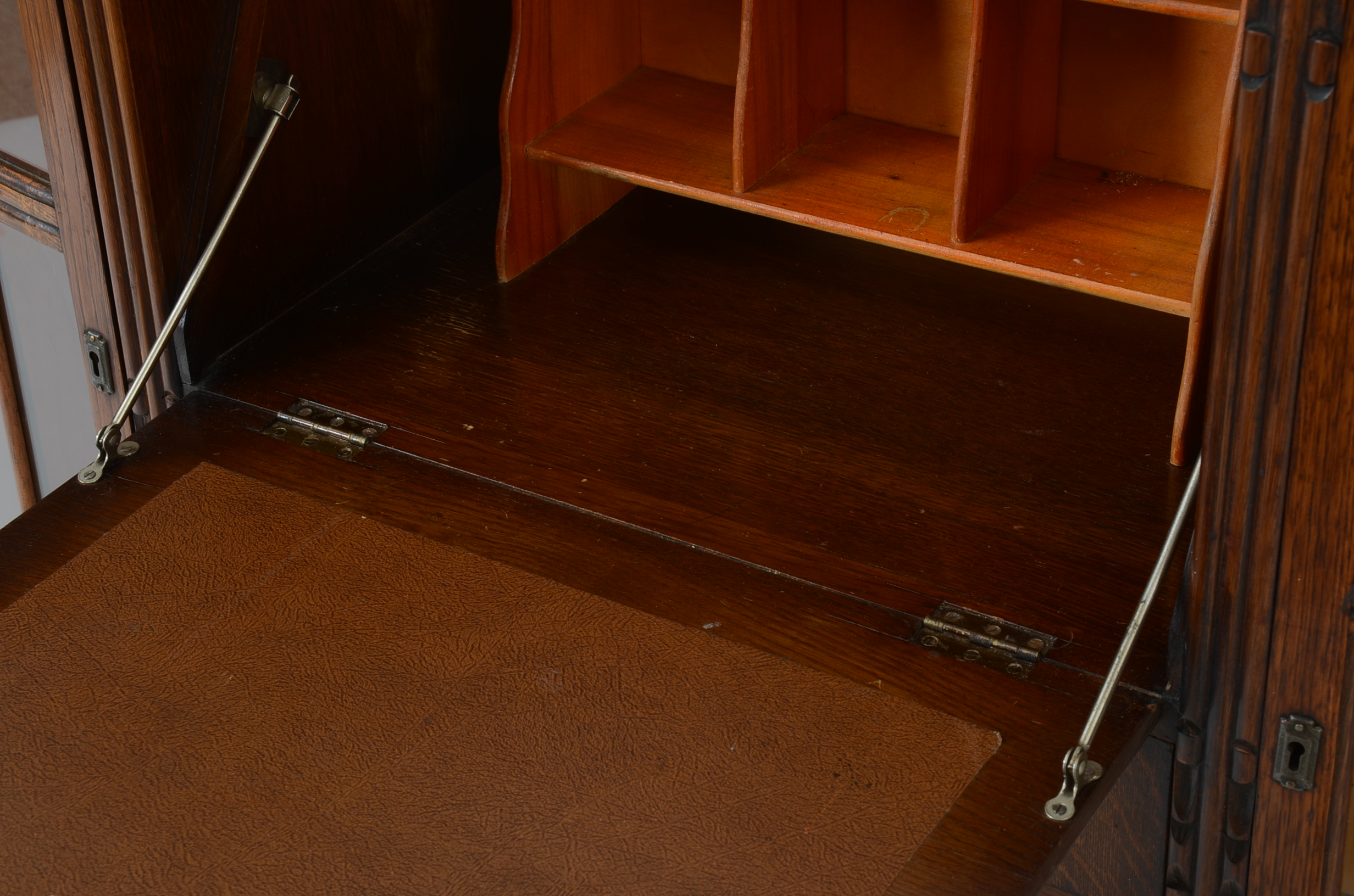 Oak Secretary Desk with Side Curios