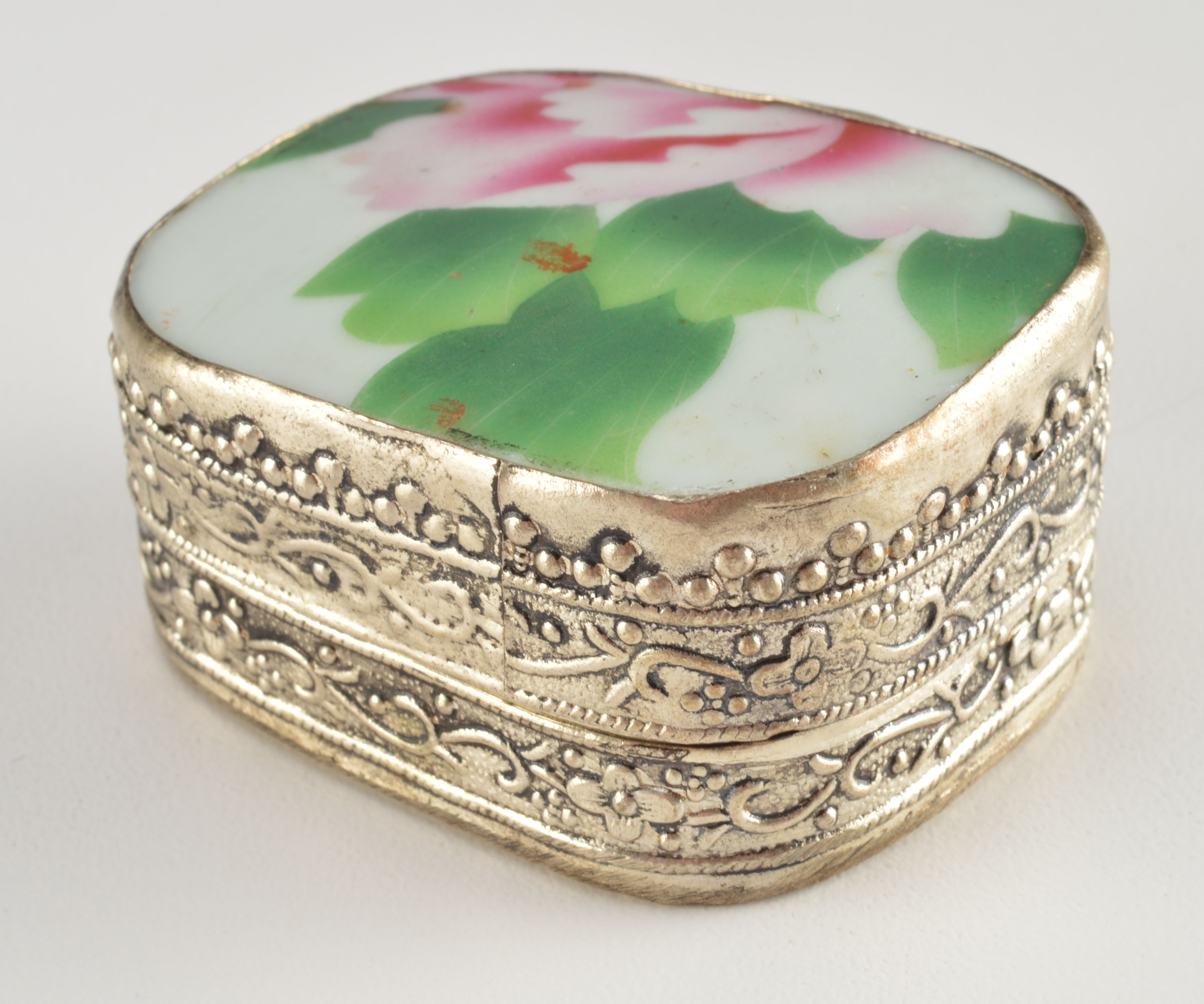 Lidded metal and Glass Candy Dish and Silver Plate Trinket