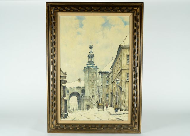 Original Oil on Canvas by Stanislaw Okulicz - Winter Cityscape