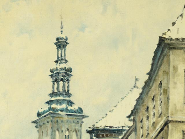 Original Oil on Canvas by Stanislaw Okulicz - Winter Cityscape