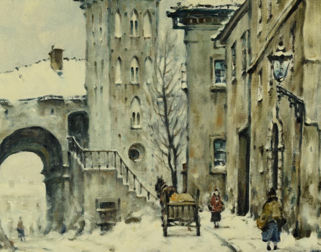Original Oil on Canvas by Stanislaw Okulicz - Winter Cityscape
