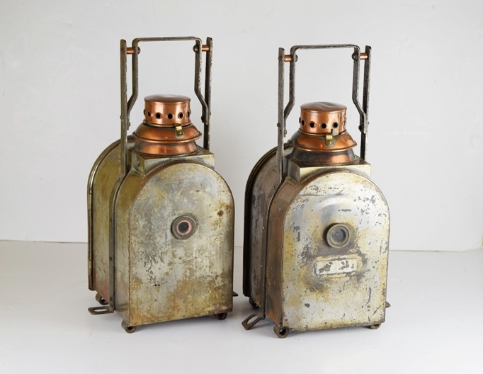 A Pair of Antique Dutch Locomotive Lanterns Marked "Utrecht"