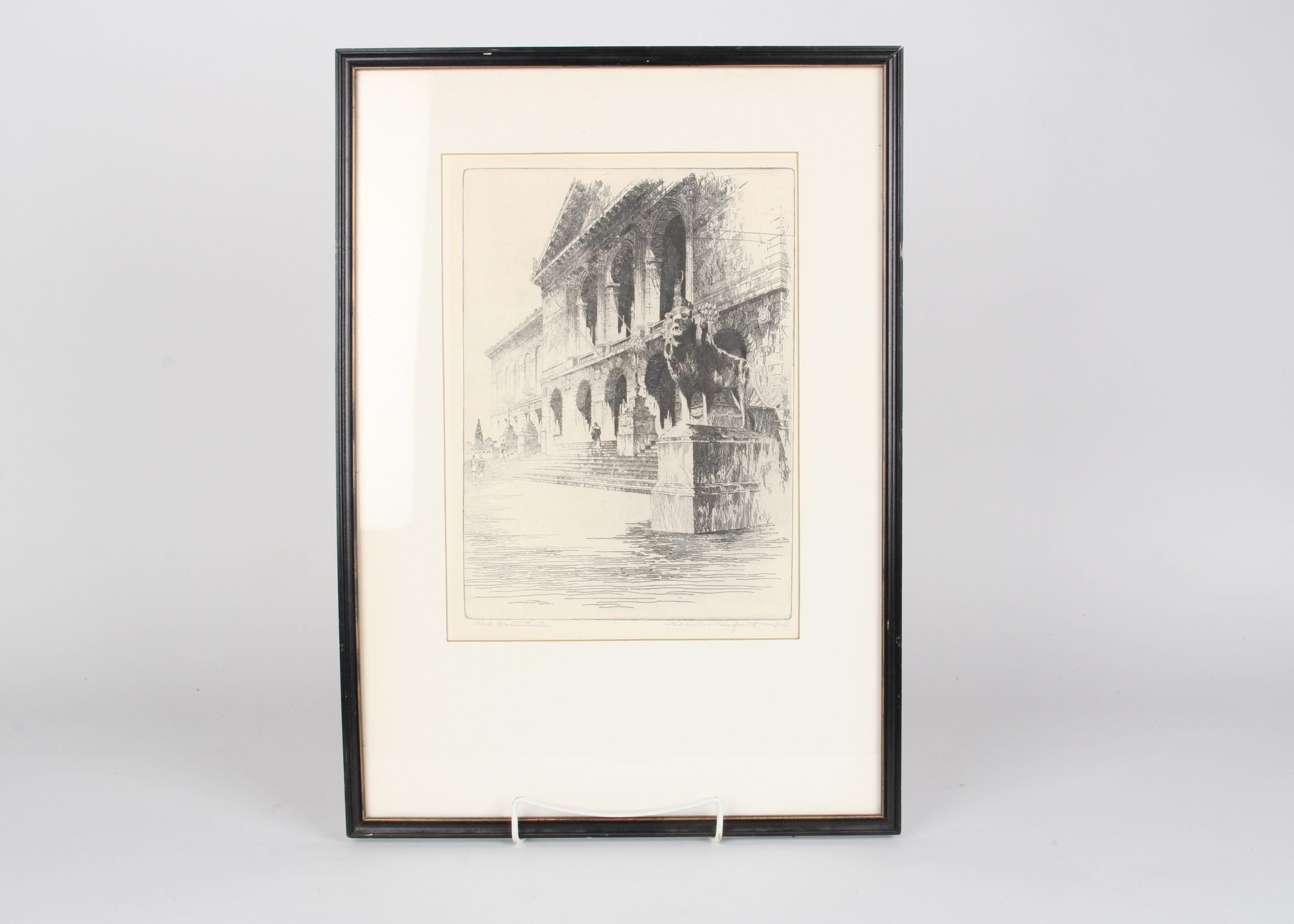 Etching of the Chicago Art Institute, Signed S. Chester Danforth
