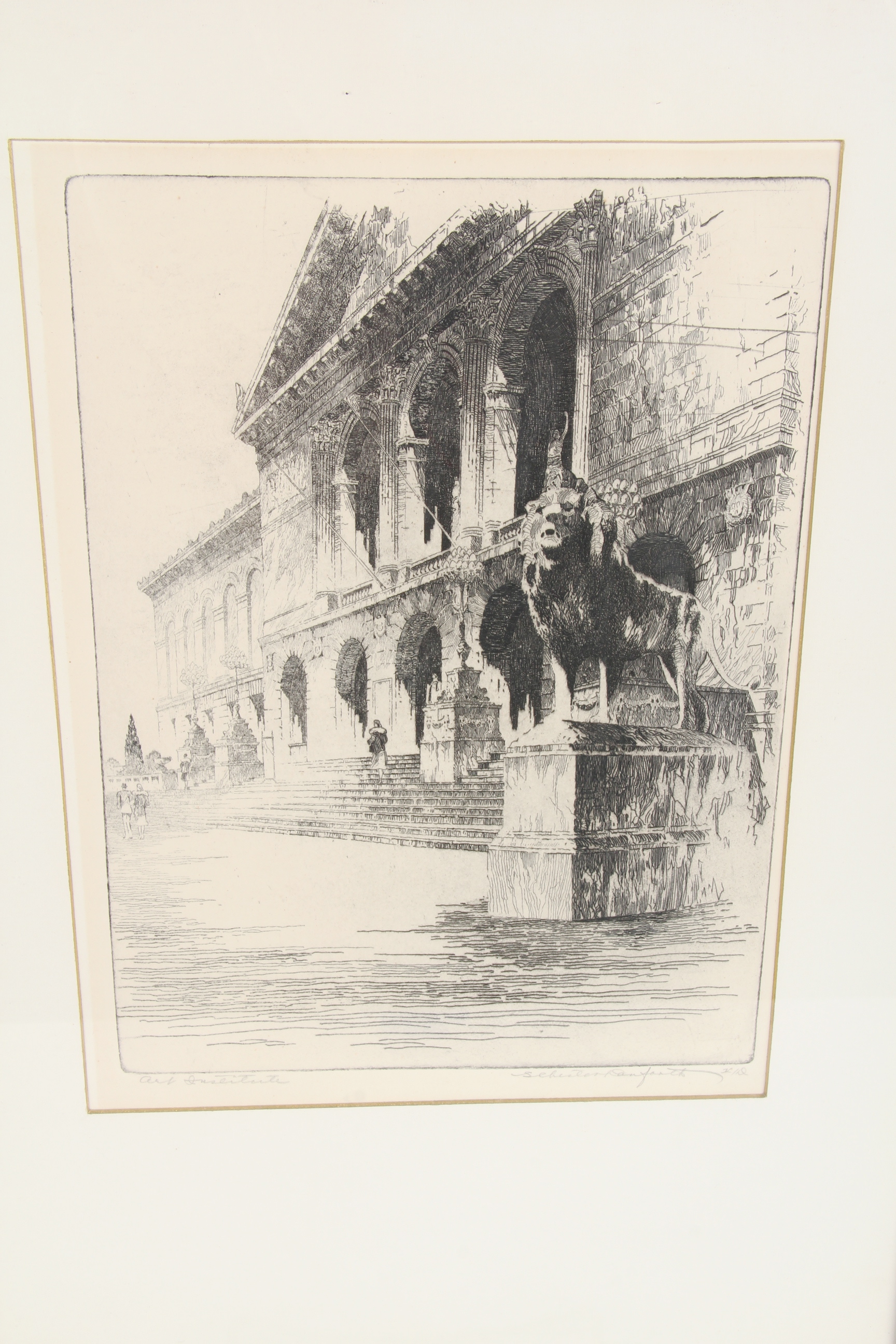 Etching of the Chicago Art Institute, Signed S. Chester Danforth