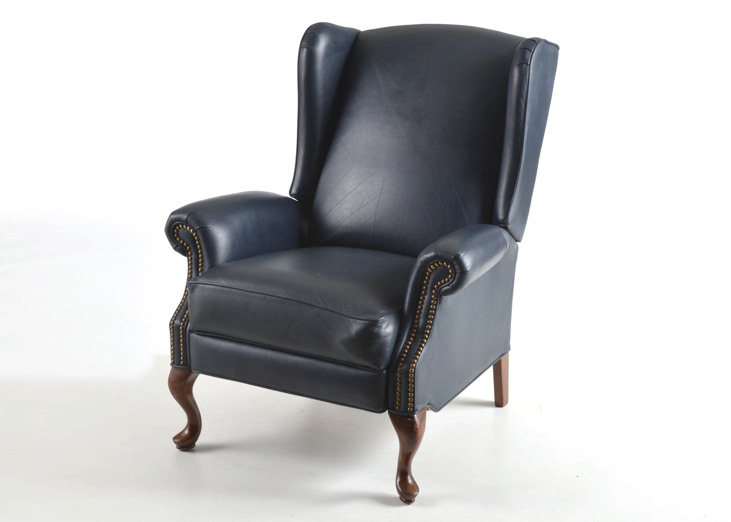 Queen Anne Style Wingback Leather Like Reclining Chair 