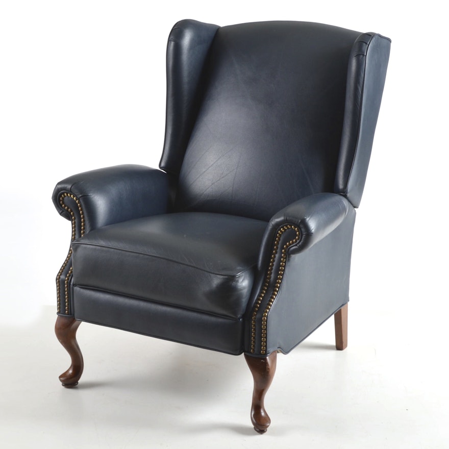 Queen Anne Style Wingback Leather Like Reclining Chair 