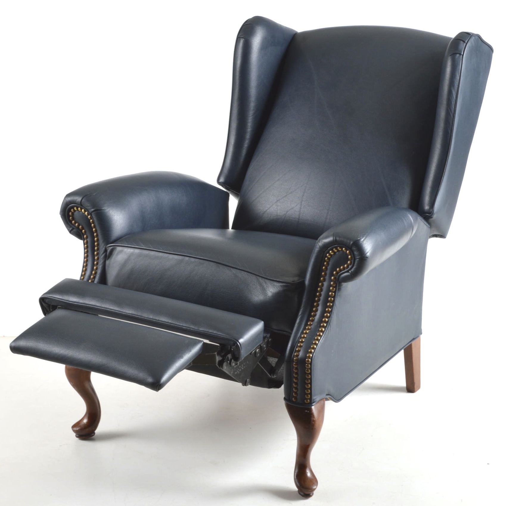Queen Anne Style Wingback Leather Like Reclining Chair 