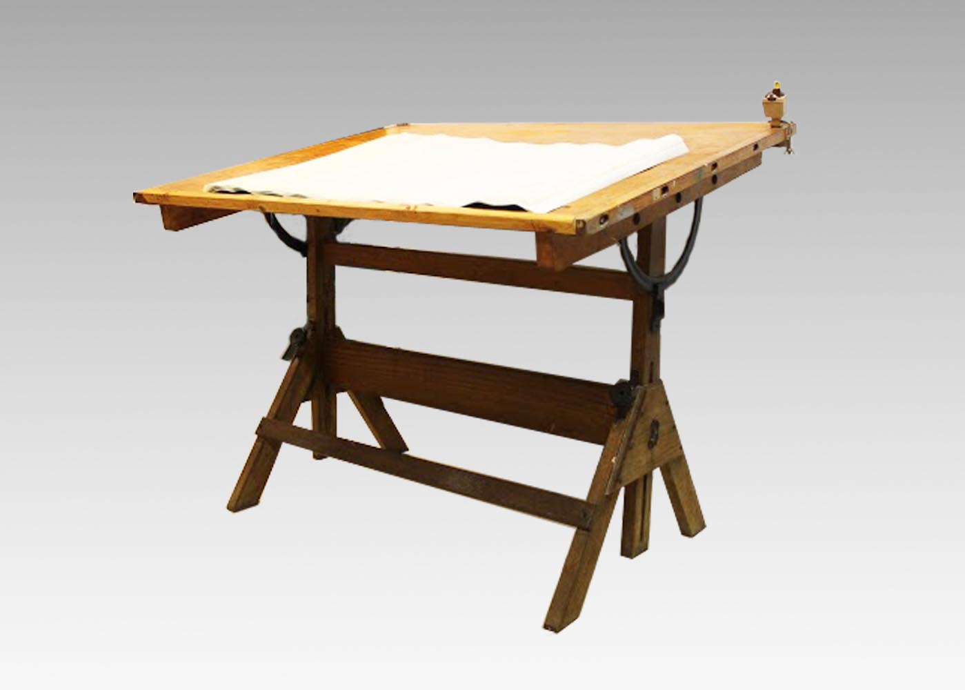 Mid-Century American Industrial Oak Drafting Table By Hamilton   