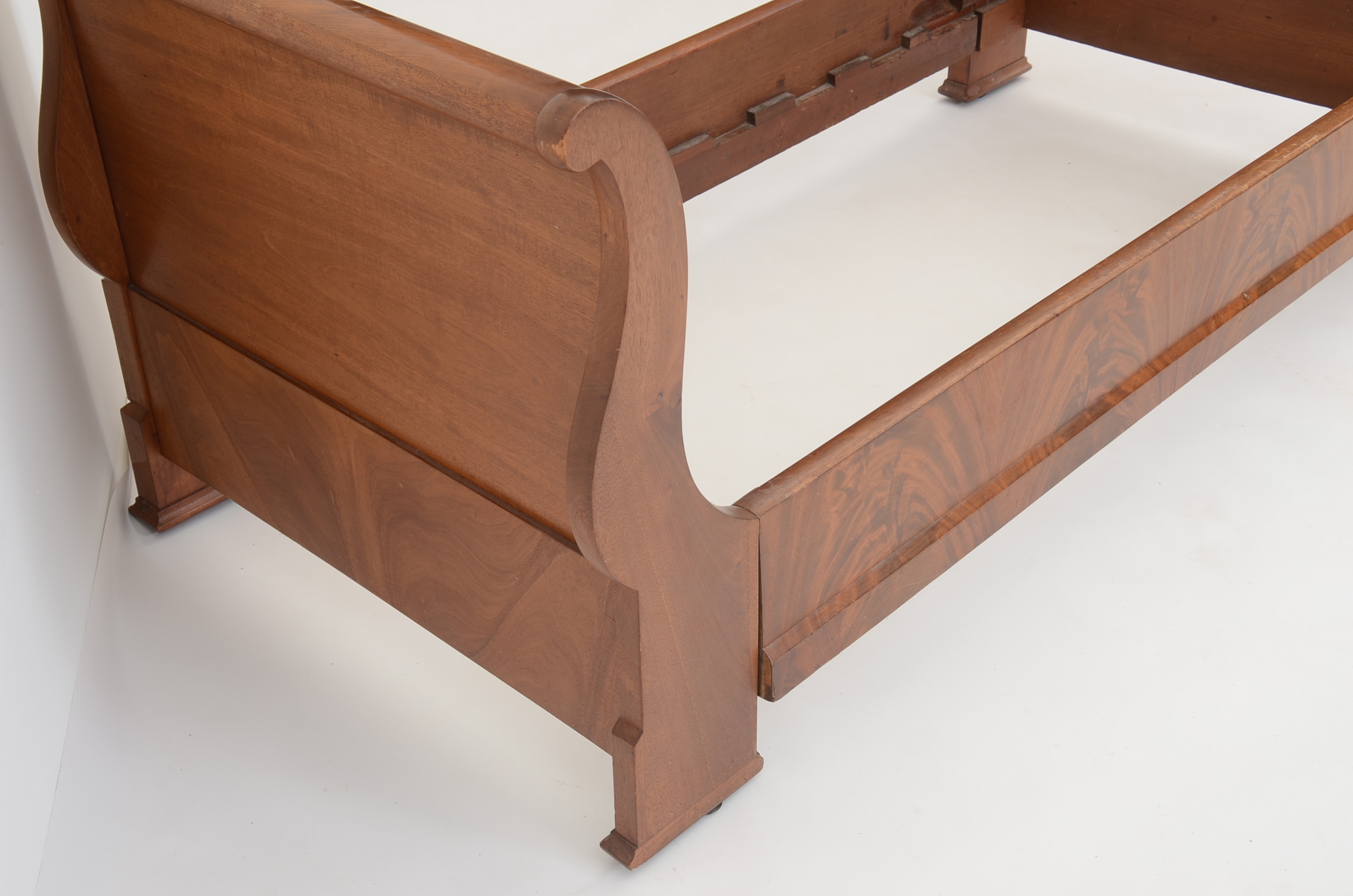 Walnut and Burl Twin Sleigh Bed