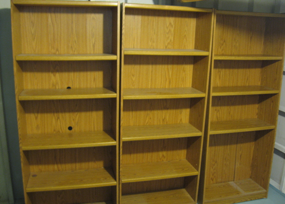 Set of Three Tall Wood Laminate Bookcases