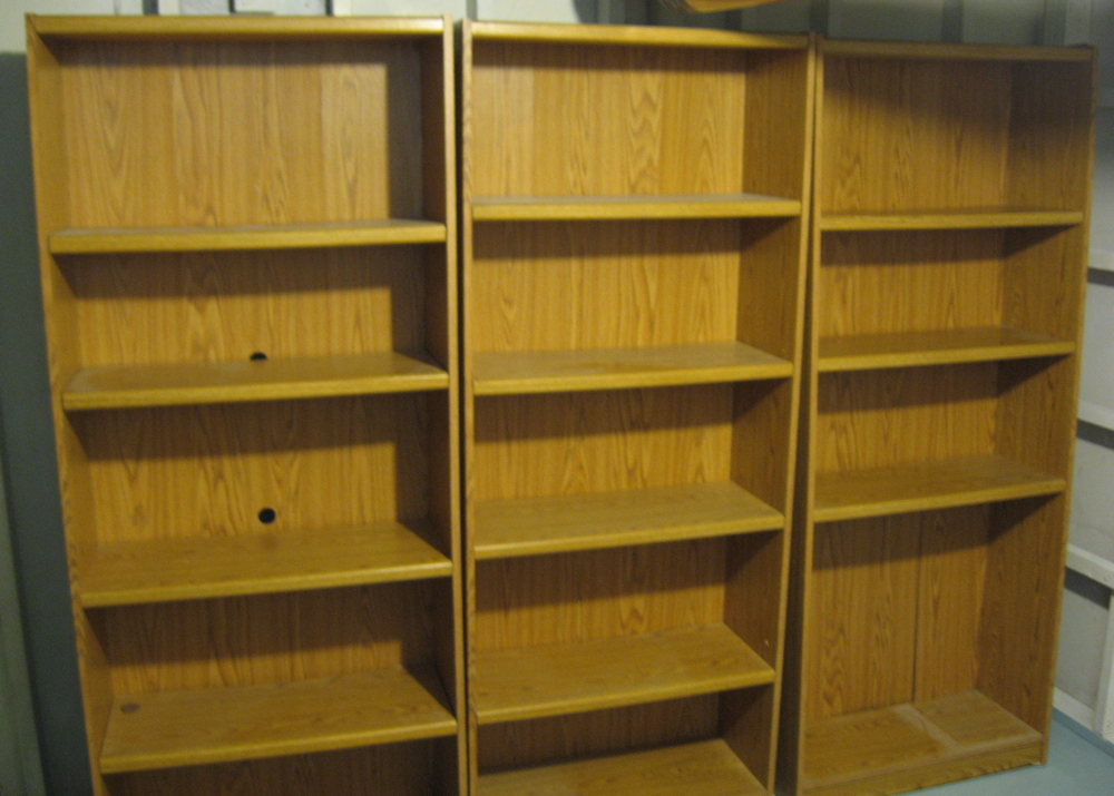 Set of Three Tall Wood Laminate Bookcases
