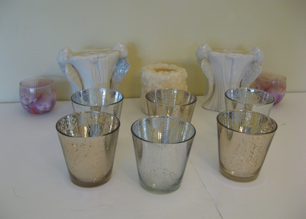 Set of Six Mercury Glass Votive Candle Holders