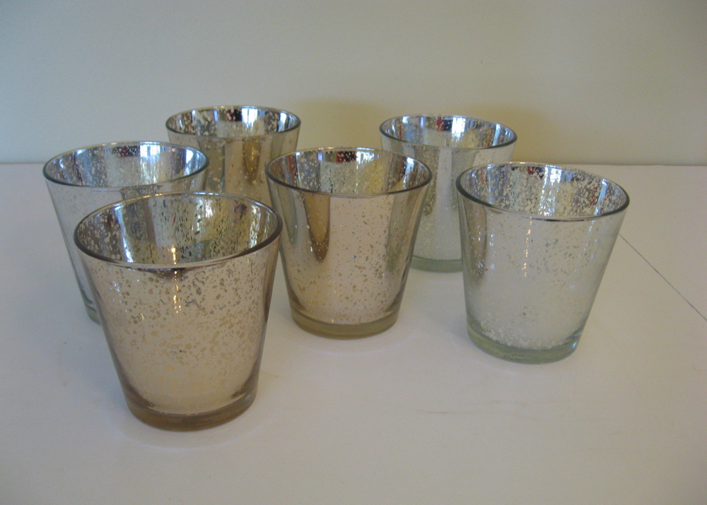 Set of Six Mercury Glass Votive Candle Holders