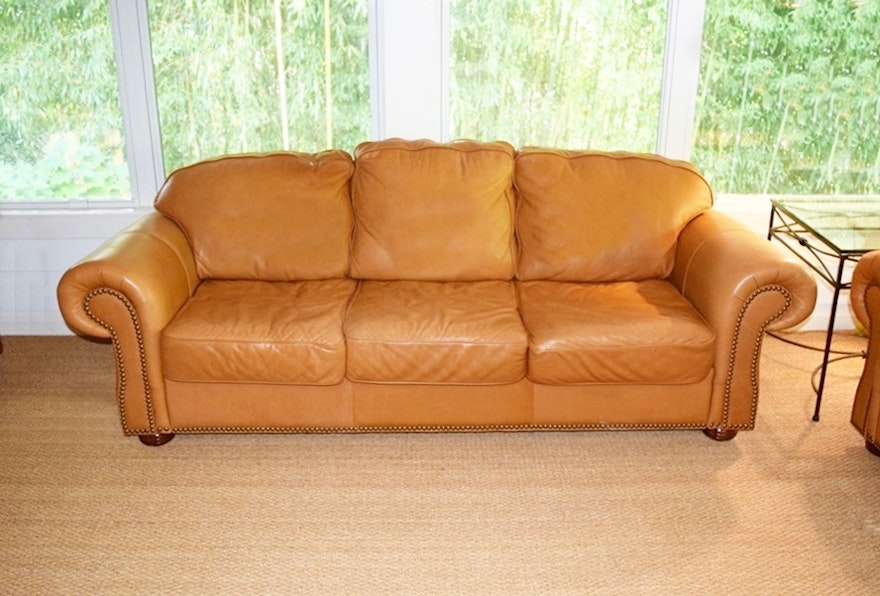 A Buttery Soft Leather Sofa with Nail Head Trim