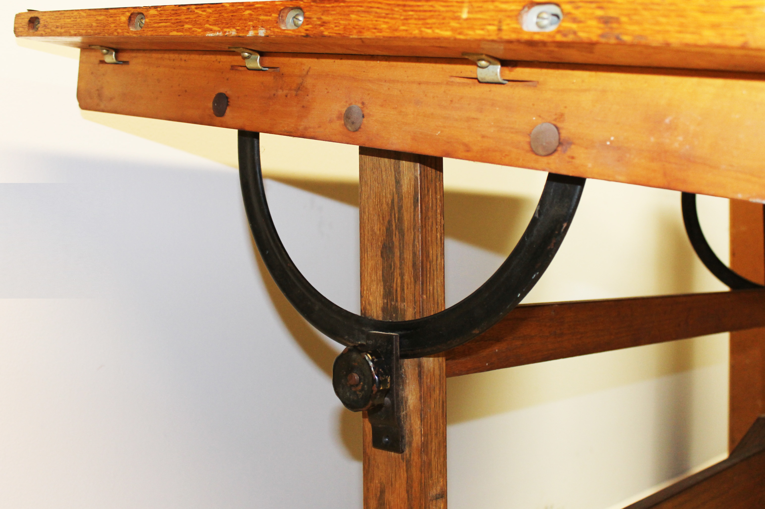 Mid-Century American Industrial Oak Drafting Table By Hamilton   